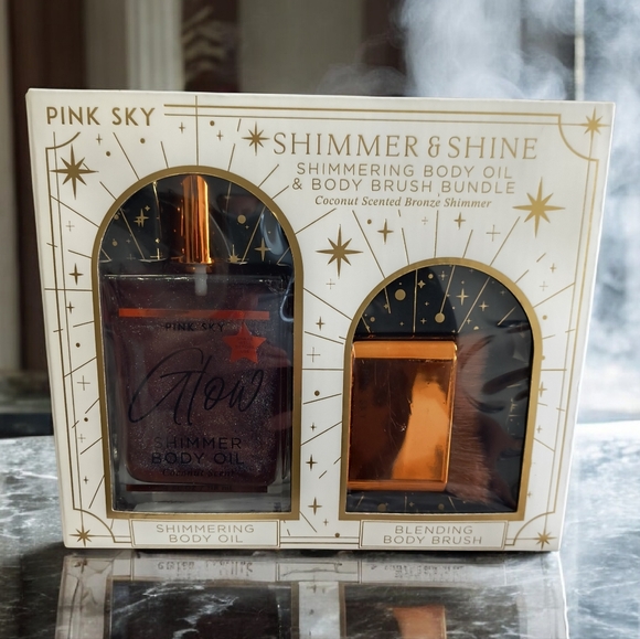 Pink Sky Other - NWT Pink Sky Shimmer & Shine Coconut Scented Shimmering Body Oil & Brush Bundle